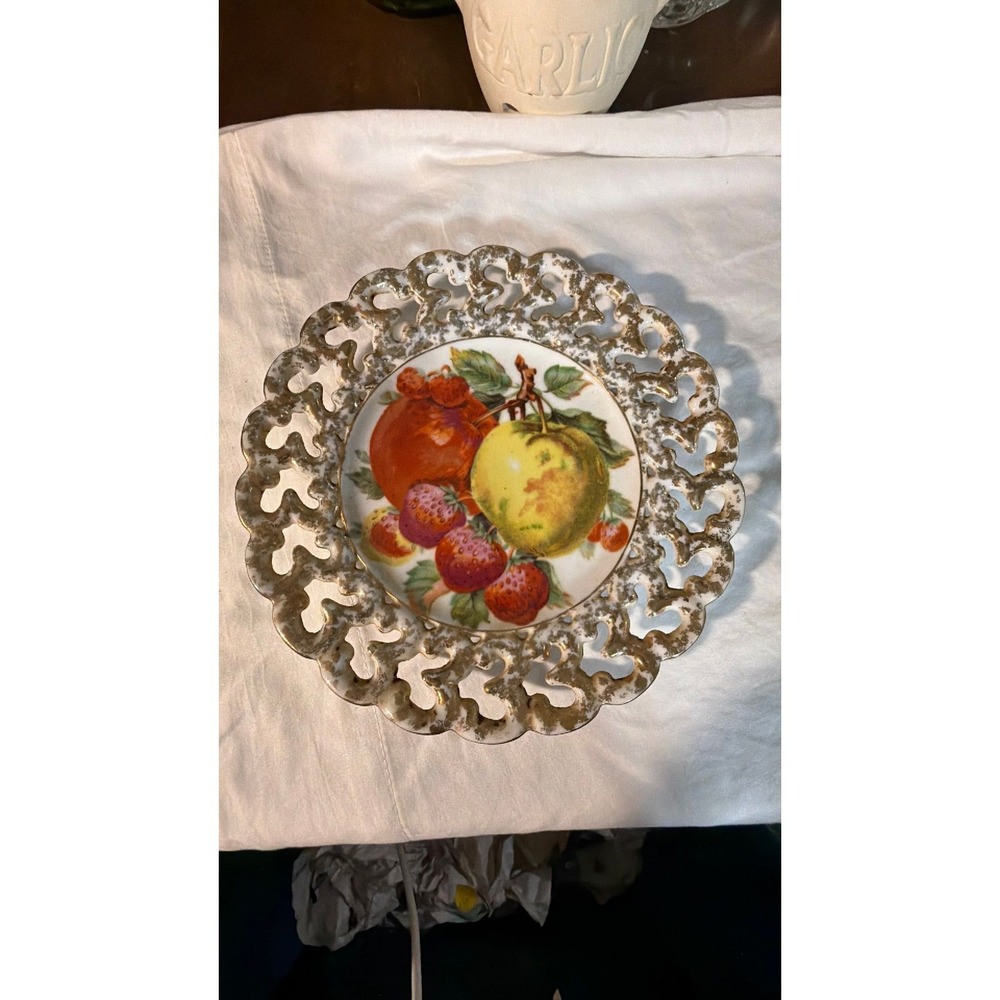 Vintage Fruit Plate w Latticed Border
